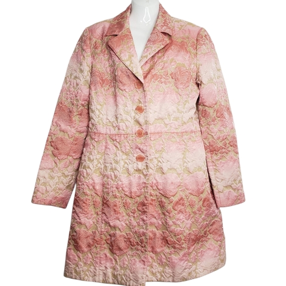Bianca Nygard Elegant Pink Floral Coat Brocade Style Size 10 Spring Flowers - Picture 1 of 16